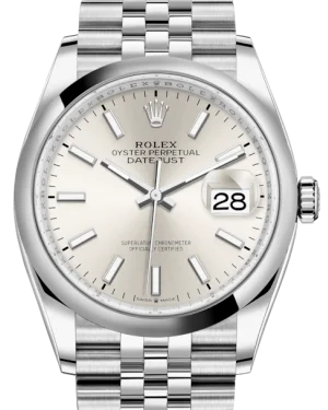 Watches with Silicone Straps for a Soft FeelRolex Datejust 36MM Stainless Steel Silver Index Dial & Smooth Domed Bezel Jubilee Bracelet 126200 - NEW