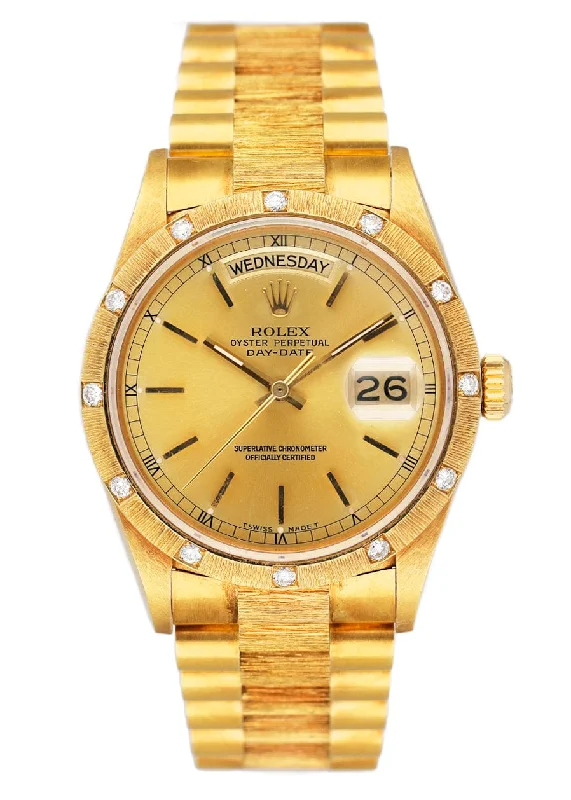 Women’s Watches with Swarovski CrystalsRolex Day Date 18108 Diamond18K Yellow Gold Bark Finish Mens Watch