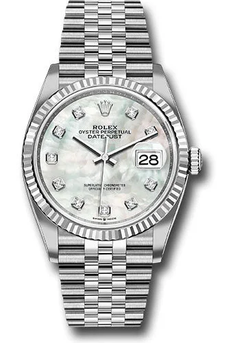 Watches with Two-Tone Cases for a Stylish AppearanceRolex Steel Datejust 36 Watch - Fluted Bezel - Mother-of-Pearl Diamond Dial - Jubilee Bracelet - 126234 mdj