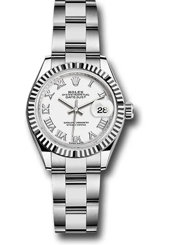 Military Style Watches with Luminescent HandsRolex Steel and White Gold Rolesor Lady-Datejust 28 Watch - Fluted Bezel - White Roman Dial - Oyster Bracelet - 279174 wro