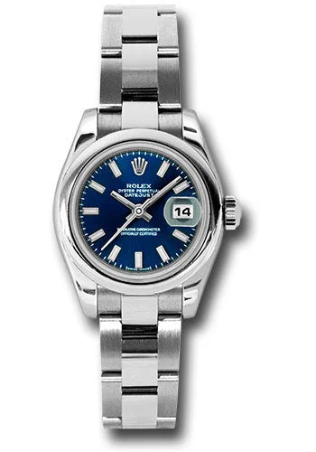 Men’s Dress Watches with Slim ProfilesRolex Steel Lady-Datejust 26 Watch - Domed Bezel - Blue Index Dial - Oyster Bracelet - 179160 bso