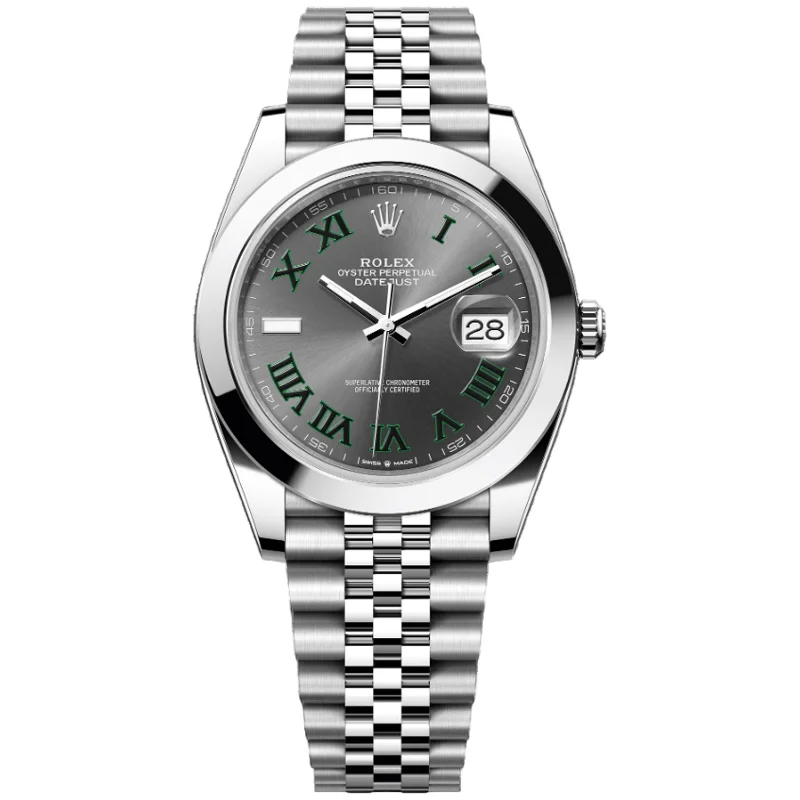 Classic Style Watches for Timeless AppealRolex Datejust Wimbledon 41mm 126300-0014 Smooth Bezel, Grey and Green Roman Dial, Unworn 2024