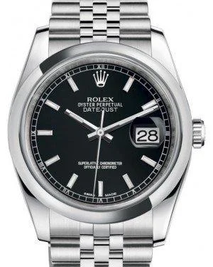 Designer Brand Watches with Unique Dial PatternsRolex Datejust 36 Stainless Steel Black Index Dial & Smooth Domed Bezel Jubilee Bracelet 116200