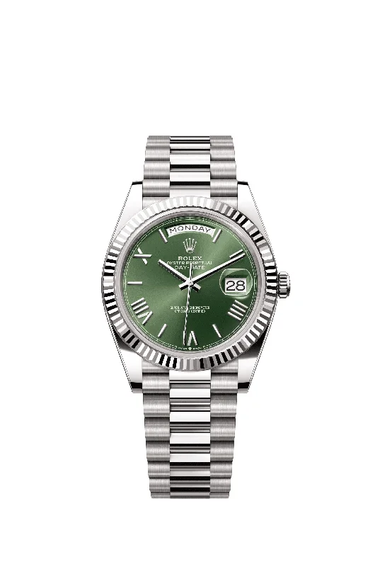 Watches with Rubber Straps for Comfort and DurabilityRolex Day-Date 40 mm 228239 President Fluted Green Dial