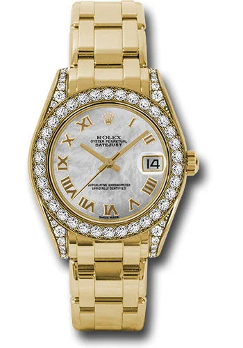 Watches with Multiple Time Zone DisplaysRolex Yellow Gold Datejust Pearlmaster 34 Watch - 34 Diamond Bezel - White Mother-Of-Pearl Roman Dial - 81158 mr