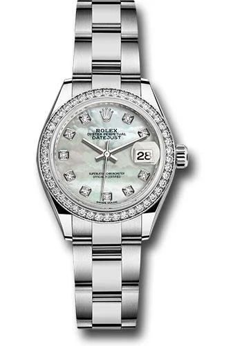 Mechanical Watches with Hand-Winding MechanismRolex Steel and White Gold Rolesor Lady-Datejust 28 Watch - 44 Diamond Bezel - White Mother-Of-Pearl Diamond Dial - Oyster Bracelet - 279384RBR mdo