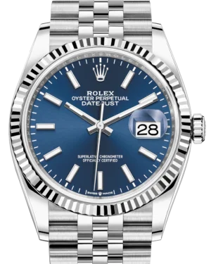 Watches with Backlight for Low-Light ConditionsRolex Datejust 36mm White Gold/Steel Blue Index Dial & Fluted Bezel Jubilee Bracelet 126234 - NEW