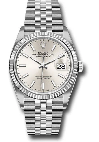 Casual Watches for Weekend OutingsRolex Steel Datejust 36 Watch - Fluted Bezel - Silver Index Dial - Jubilee Bracelet - 126234 sij