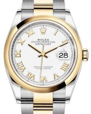 Luxury Quartz Watches with High-End MovementsRolex Datejust 36 Yellow Gold/Steel White Roman Dial & Smooth Domed Bezel Oyster Bracelet 126203