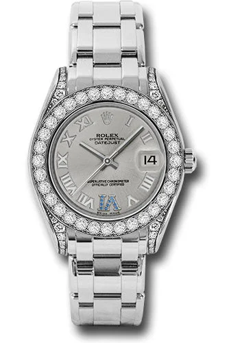 Traveler’s Watches with World Time FunctionRolex White Gold Datejust Pearlmaster 34 Watch - 34 Diamond Bezel - Silver Roman Dial - 81159 ssr