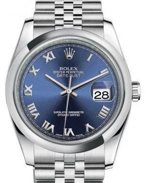 Dressy Watches for Evening EventsRolex Datejust 36 Stainless Steel Blue Roman Dial & Smooth Domed Bezel Jubilee Bracelet 116200