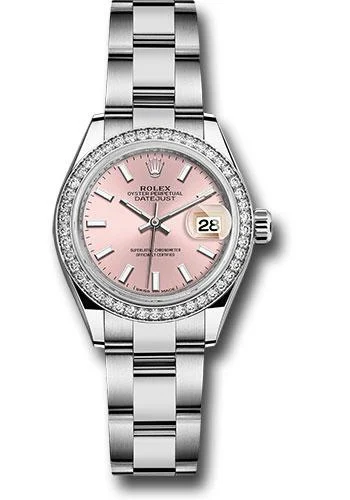 Leather Cuff Watches for a Bohemian LookRolex Steel and White Gold Rolesor Lady-Datejust 28 Watch - 44 Diamond Bezel - Pink Index Dial - Oyster Bracelet - 279384RBR pio