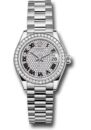 Wristwatches with Second Time Zone FeatureRolex White Gold Lady-Datejust Watch - 44 Diamond Bezel - Diamond-Paved Diamond Dial - President Bracelet - 279139rbr dprp