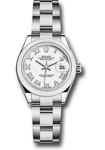 Titanium Cased Watches for Lightweight ComfortRolex Steel Lady-Datejust 28 Watch - Domed Bezel - White Roman Dial - Oyster Bracelet - 279160 wro