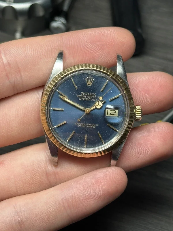 Watches with Silicone Straps for a Soft FeelRolex Datejust 16013 Two Tone Quickset Watch Blue Dial - AS IS