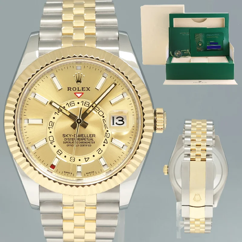 Stainless Steel Mesh Strap Watches for a Sleek LookNEW PAPERS 2022 Rolex Sky-Dweller 326933 Champagne 42mm Two Tone Jubilee Watch