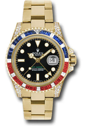 Limited Edition Watches for Exclusive CollectorsRolex Yellow Gold GMT-Master II 40 Watch - Sapphire Ruby Diamond Bezel - Black Dial - Oyster Bracelet - 116758SARU