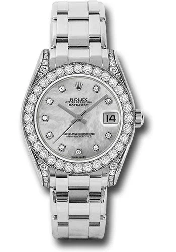 Watches with Backlight for Low-Light ConditionsRolex White Gold Datejust Pearlmaster 34 Watch - 34 Diamond Bezel - White Mother-Of-Pearl Diamond Dial - 81159 md