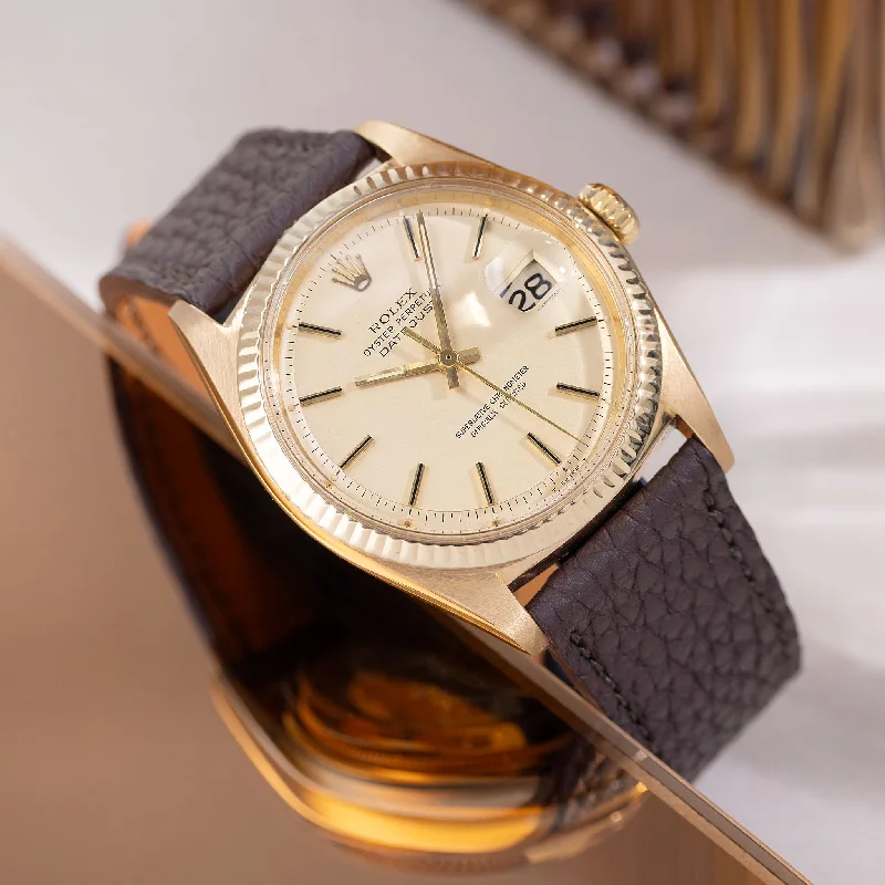 Watches with Matte Finish Cases for a Sophisticated LookRolex Datejust Champagne Dial in 18k Yellow Gold Ref. 1601 / 8