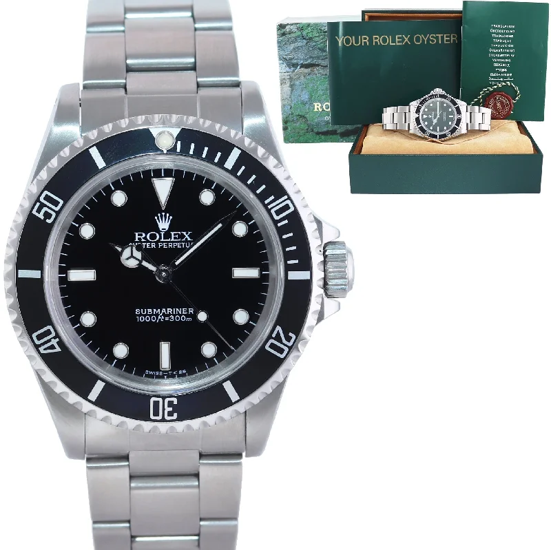 Dressy Watches for Evening Events1996 Rolex Submariner No-Date 2 line Tritium dial 14060 Steel Black 40mm Watch Box