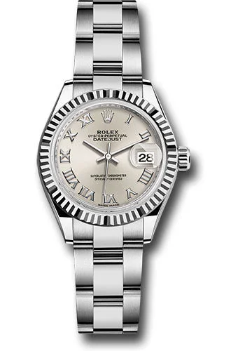 Square Dial Watches with Modern DesignRolex Steel and White Gold Rolesor Lady-Datejust 28 Watch - Fluted Bezel - Silver Roman Dial - Oyster Bracelet - 279174 sro