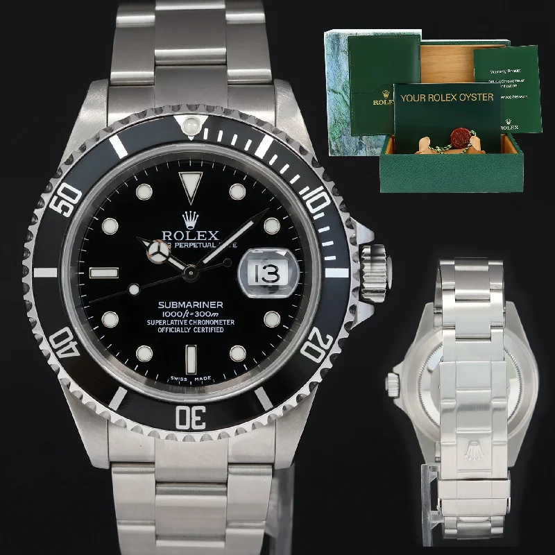 Fashionable Quartz Watches for Women with Leather Straps2001 MINT Rolex Submariner Date 16610 Steel Black 40mm Oyster Watch Box