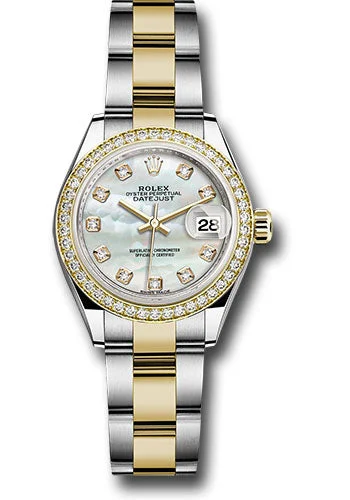 Vintage Style Mechanical Watches for CollectorsRolex Steel and Yellow Gold Rolesor Lady-Datejust 28 Watch - Diamond Bezel - White Mother-Of-Pearl Diamond Dial - Oyster Bracelet - 279383RBR mdo