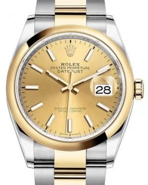 Men’s Watches with Date Display WindowRolex Datejust 36 Yellow Gold/Steel Champagne Index Dial & Smooth Domed Bezel Oyster Bracelet 126203