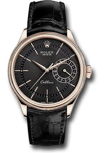 Watches with Embossed Dials for a Textured LookRolex Cellini Date Watch - Everose Gold - Black Dial - Black Leather Strap - 50515 bkbk