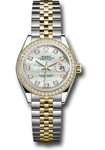 Wristwatches with Second Time Zone FeatureRolex Steel and Yellow Gold Rolesor Lady-Datejust 28 Watch - Diamond Bezel - White Mother-Of-Pearl Diamond Dial - Jubilee Bracelet - 279383RBR mdj