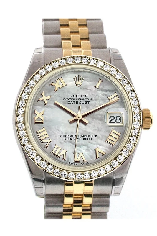 Stainless Steel Bracelet Watches for DurabilityRolex Datejust 31 White mother-of-pearl Roman Dial Diamond Bezel Jubilee Yellow Gold Two Tone Watch 178383