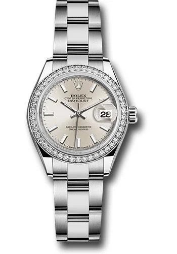 Watches with Rose Gold Plated Cases for a Feminine TouchRolex Steel and White Gold Rolesor Lady-Datejust 28 Watch - 44 Diamond Bezel - Silver Index Dial - Oyster Bracelet - 279384RBR sio