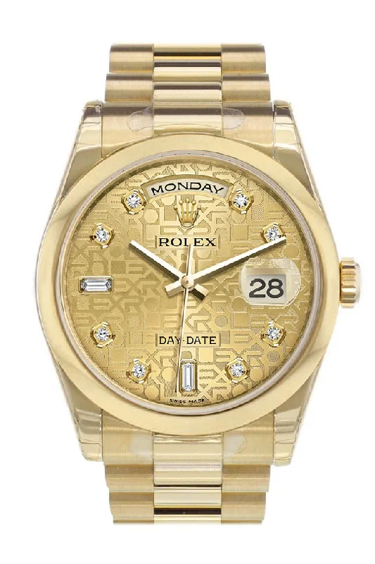 Watches with Silicone Straps for a Soft FeelRolex Day-Date 36 Champagne Jubilee Diamonds Dial President Yellow Gold Watch 118208