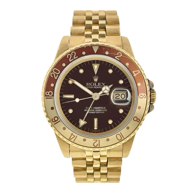 Digital Watches with Timer FunctionRolex GMT Master II Rootbeer 18k Gold Brown Dial 40mm Automatic Watch 16718