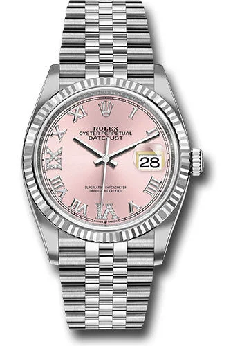 Waterproof Diving Watches with Rotating BezelRolex Steel Datejust 36 Watch - Fluted Bezel - Pink Diamond Roman VI and IX Dial - Jubilee Bracelet - 126234 pdr69j