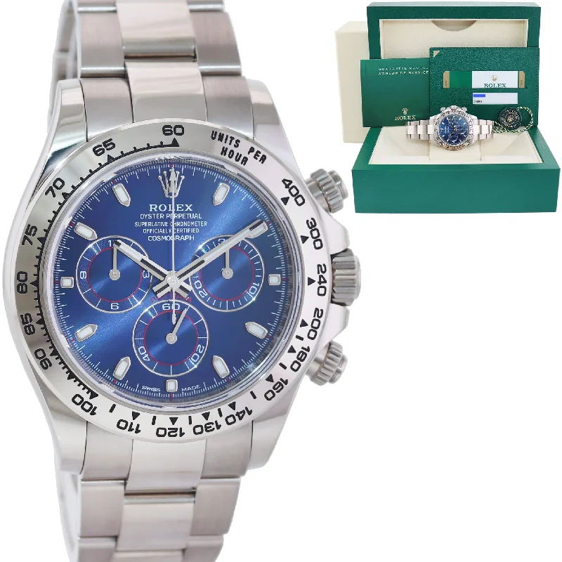 Watches with Engraved Dials for Personalization2018 MINT PAPERS Rolex Daytona Blue Dial Chrono 116509 White Gold Watch Box