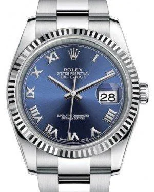 Watches with Backlight for Low-Light ConditionsRolex Datejust 36 White Gold/Steel Blue Roman Dial & Fluted Bezel Oyster Bracelet 116234