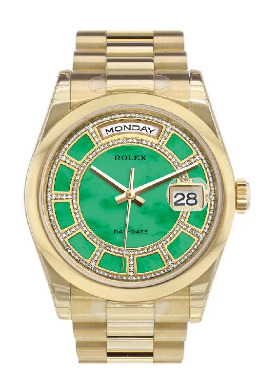 Watches with Silicone Straps for a Soft FeelRolex Day-Date 36 Carousel Green jade Diamonds Dial President Yellow Gold Watch 118208