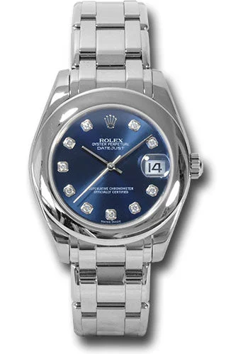 Round Dial Watches with Roman NumeralsRolex White Gold Datejust Pearlmaster 34 Watch - Domed Bezel - Blue Diamond Dial - 81209 bd