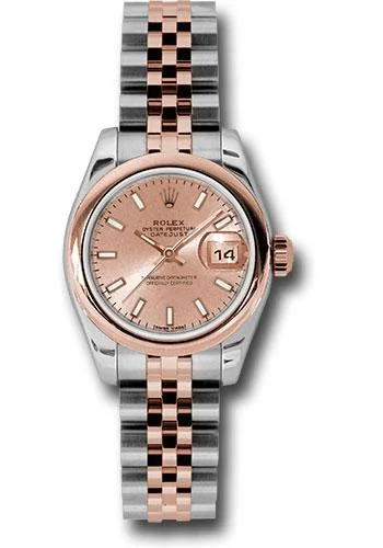 Round Dial Watches with Roman NumeralsRolex Steel and Everose Gold Rolesor Lady Datejust 26 Watch - Domed Bezel - Pink Index Dial - Jubilee Bracelet - 179161 psj