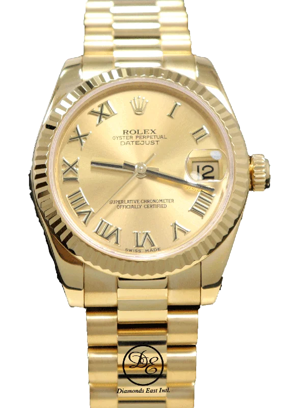 Round Dial Watches with Roman NumeralsRolex President 178278 Datejust 31mm 18K Yellow Gold Champagne Dial Box/Papers