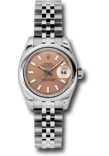 Watches with Baton-Style Hands for a Classic LookRolex Steel Lady-Datejust 26 Watch - Domed Bezel - Pink/Copper Index Dial - Jubilee Bracelet - 179160 psj