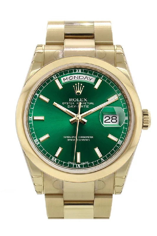 Watches with Silicone Straps for a Soft FeelRolex Day-Date 36 Green Dial Yellow Gold Watch 118208