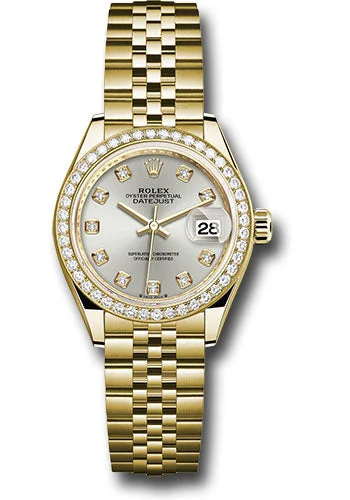 Military Style Watches with Luminescent HandsRolex Yellow Gold Lady-Datejust Watch - 44 Diamond Bezel - Silver Diamond Dial - Jubilee Bracelet - 279138rbr sdj