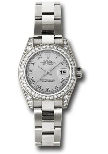 Alloy Cased Watches for Affordable QualityRolex White Gold Lady-Datejust 26 Watch - 42 Diamond Bezel - Silver Roman Dial - Oyster Bracelet - 179159 sro