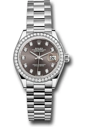 Military Style Watches with Luminescent HandsRolex White Gold Lady-Datejust Watch - 44 Diamond Bezel - Dark Grey Diamond Dial - President Bracelet - 279139rbr dkgdp