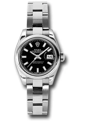 Dressy Watches for Evening EventsRolex Steel Lady-Datejust 26 Watch - Domed Bezel - Black Index Dial - Oyster Bracelet - 179160 bkso