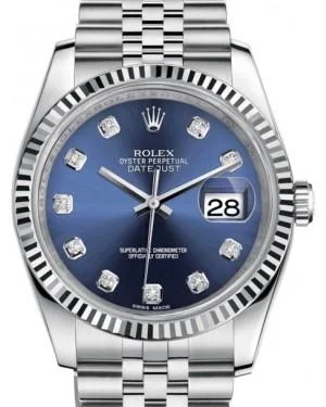 Classic Style Watches for Timeless AppealRolex Datejust 36 White Gold/Steel Blue Diamond Dial & Fluted Bezel Jubilee Bracelet 116234