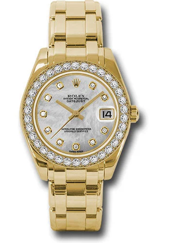 Women’s Watches with Swarovski CrystalsRolex Yellow Gold Datejust Pearlmaster 34 Watch - 34 Diamond Bezel - White Mother-Of-Pearl Diamond Dial - 81298 md