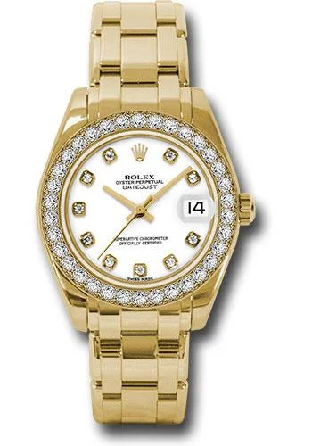 Leather Cuff Watches for a Bohemian LookRolex Yellow Gold Datejust Pearlmaster 34 Watch - 34 Diamond Bezel - White Diamond Dial - 81298 wd